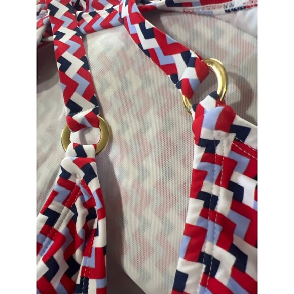 Kona Sol Swimsuit Womens 22 Red Blue White Chevron One Piece Adjustable Straps - Picture 7 of 9